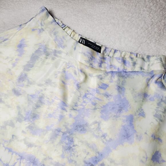 Zara Women's XS Purple Lilac Yellow White Tie Dye Mini Skirt Satin Viscose Silky - Picture 6 of 15